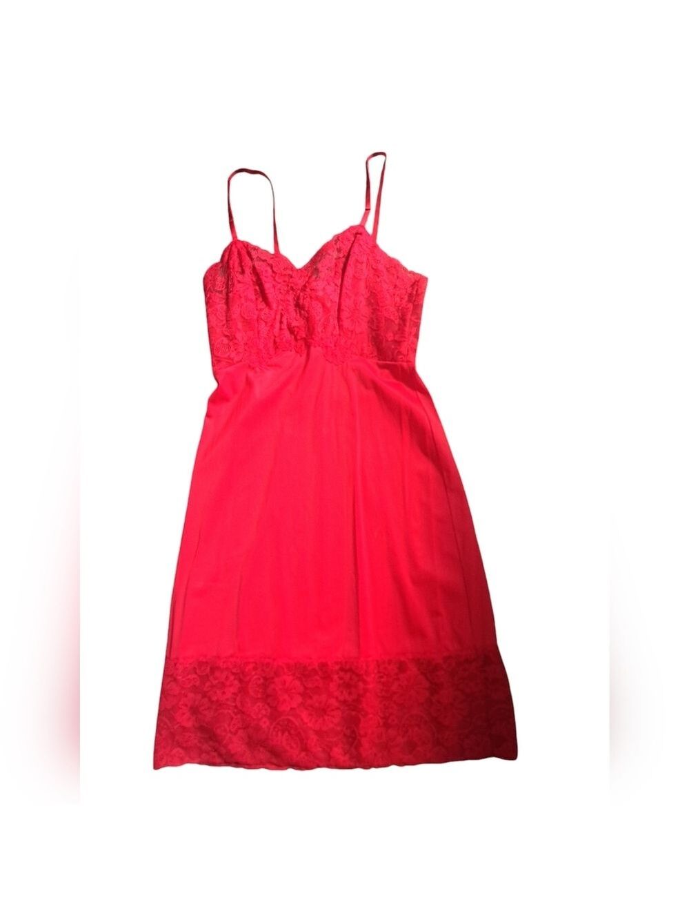 VTG VAN RAALTE bright RED Nylon slip lace trim Hollywood Glam pin up Valentines